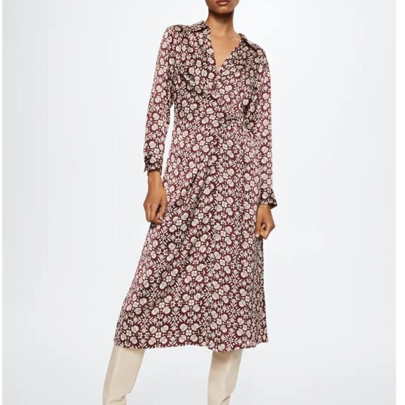 MNG Mango Flowy Flower Dress Size Small Women's Maroon - Picture 1 of 8